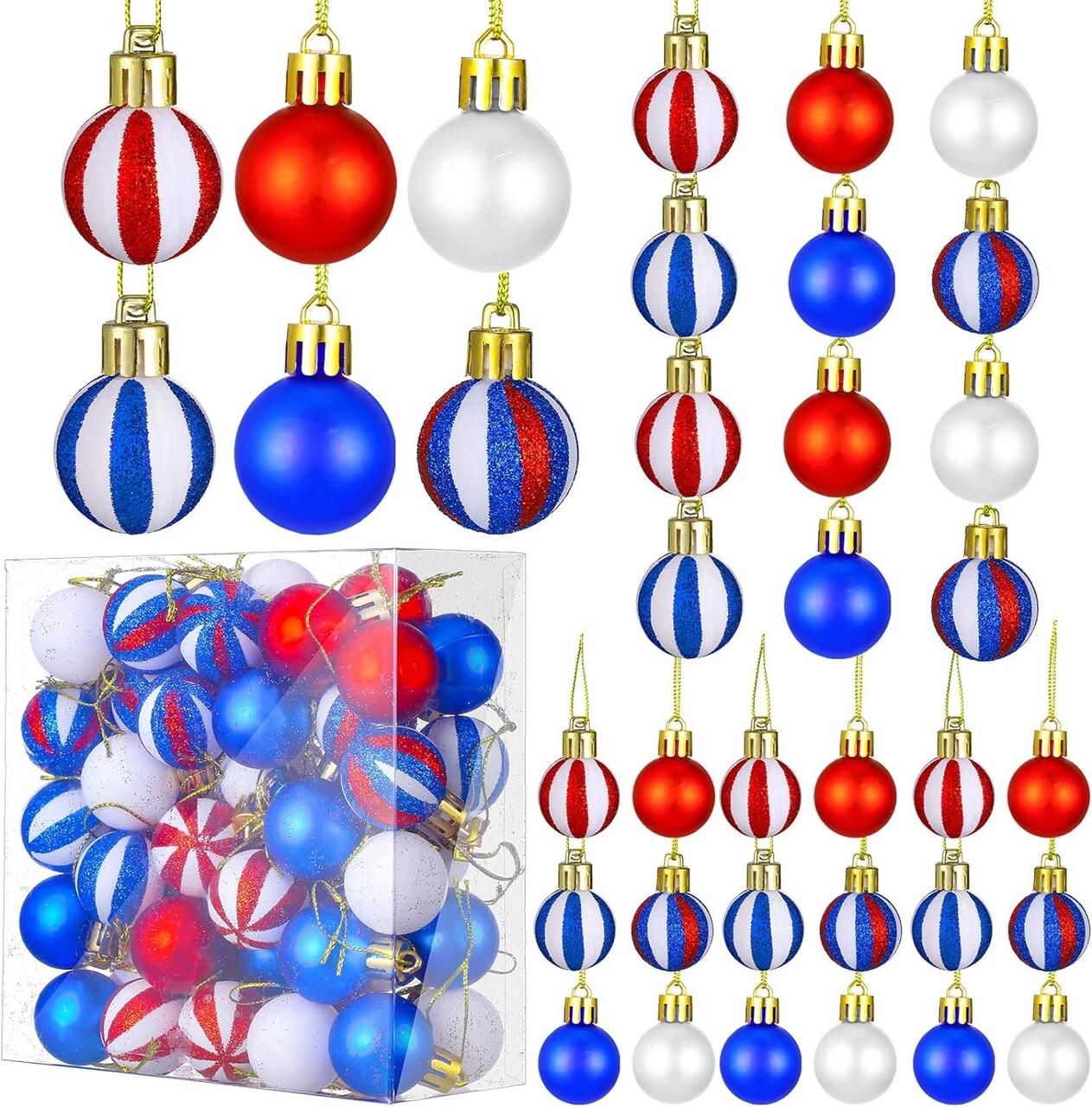 54 pieces 4th of July Ball Ornaments for Tree Red, White, and Blue Decorations Patriotic Ball Ornaments